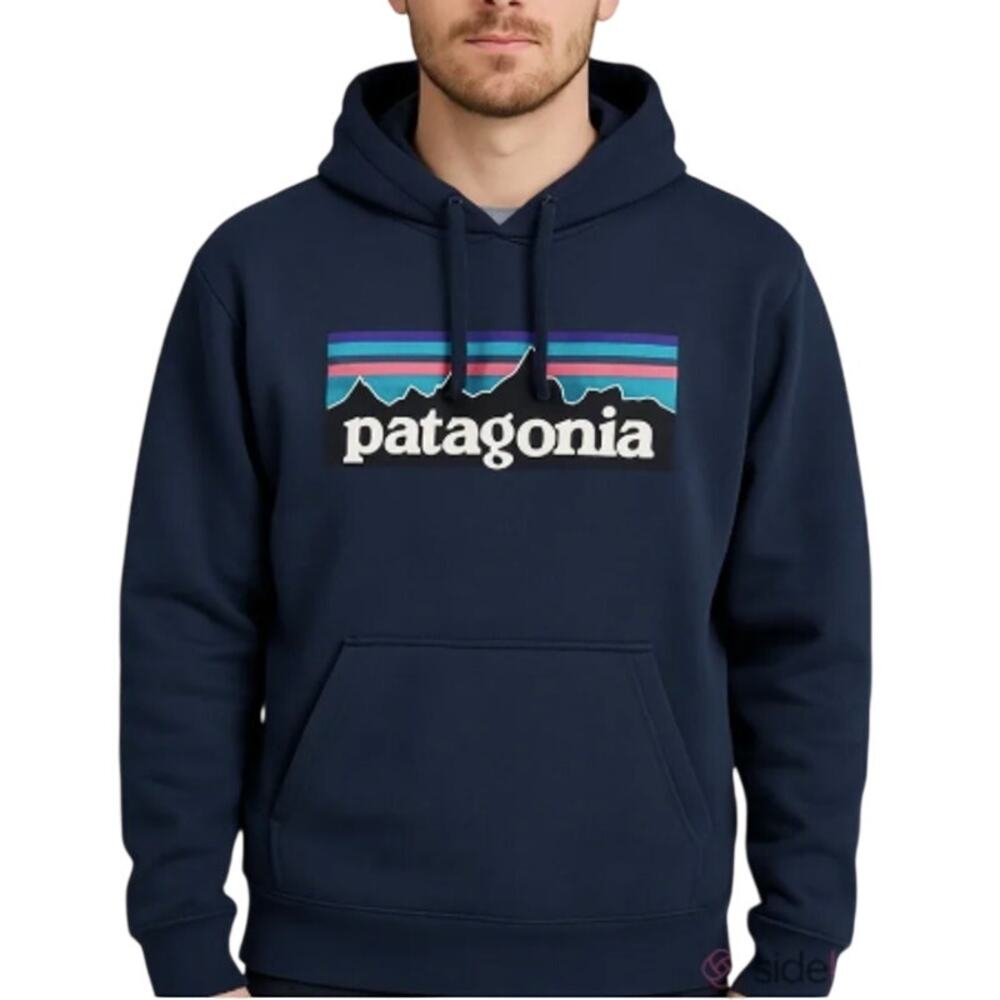 Patagonia Men's P-6 Logo Uprisal Hoodie Navy Blue Pullover Sweatshirt Medium